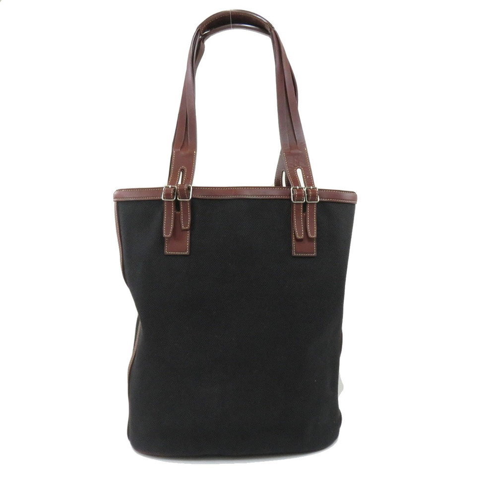 Celine handles bag logo leather bag Black brown trim tote